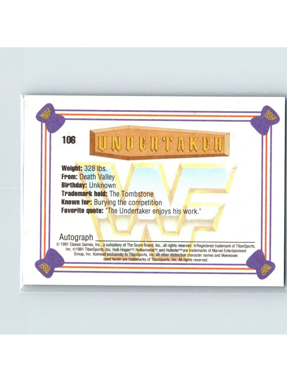 1991 Classic WWF Undertaker RC #106